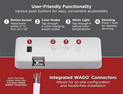 PureOptics LED Professional Push Wire Matter Certified Smart Under Cabinet Lighting 2-in-1 Power Kit, 48W Plug-in and Direct Wire, Smart Control Box, Works with Alexa, Apple Home, Google Home