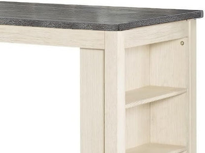 Benjara Joss 60 Inch Cottage Counter Height Table, 2 Tone Wood, Gray Top Cream Base