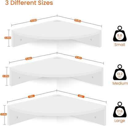 Homode Floating Corner Shelves, Set of 3 Wood Corner Wall Shelves with Wire Hole, 12 Inch Deep Hanging Corner Display Shelf for Living Room, Kitchen, Bedroom, White