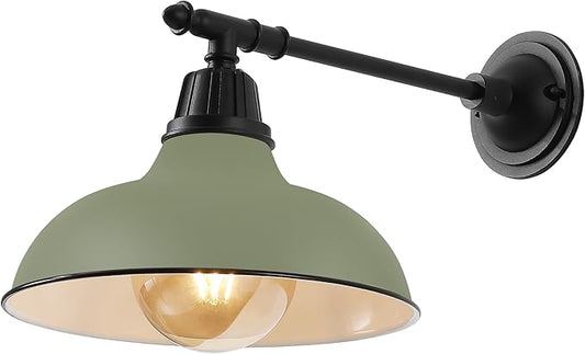 JONATHAN Y 12.25" Matte Olive Green/Black 1-Light Industrial Farmhouse Outdoor Sconce, Iron Wall Light with LED Bulb, Metal Bowl Shade, Vintage Porch Lamp for Entryway Patio Kitchen (JYL7615I)