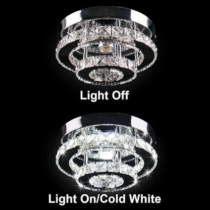 Mini Chandelier LED Crystal Ceiling Light 2 Layers Flush Mount Ceiling Light Modern Chandelier Lighting for Hallway Staircase Kitchen Bathroom (Cool White)
