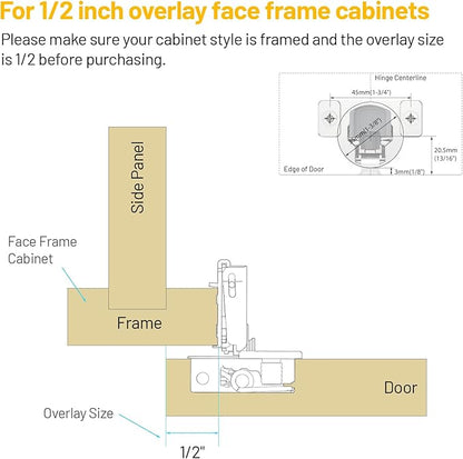 Furniware 30 Pack 15 Pairs 1/2 inch Overlay Soft Close Hinges for Face Frame Kitchen Cabinet Hinges Satin Nickel - 3 Way Adjustability Concealed Soft Close Hinges Damper Self Closing