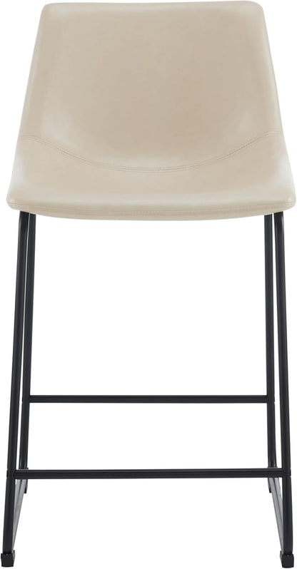 Harper & Bright Designs Vintage Style 24-Inch Armless Industrial Faux Leather Counter Stool with Metal Legs and Footrest for Kitchen Island, Cafe, Pub, Bar Counter, Cream and Black(Set of 2)