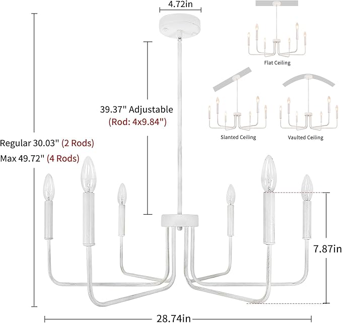 French Country Chandelier, 6-Light Antique White Farmhouse Chandelier for Dining Room Lighting Fixtures Hanging, Industrial Modern Chandelier for Bedroom Foyer Kitchen Living Room Entryway