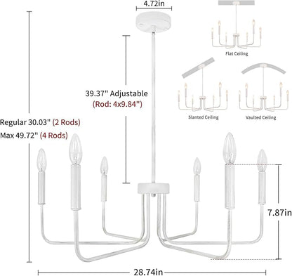 French Country Chandelier, 6-Light Antique White Farmhouse Chandelier for Dining Room Lighting Fixtures Hanging, Industrial Modern Chandelier for Bedroom Foyer Kitchen Living Room Entryway