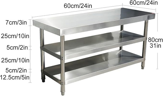 Stainless Steel Table Cooking Table, Kitchen Prep Station, Metal Work Table, Kitchen Island with 3 Shelves, for Home, Kitchen and Dining Room (Color : Thickened 60 * 60 * 80 three layers)