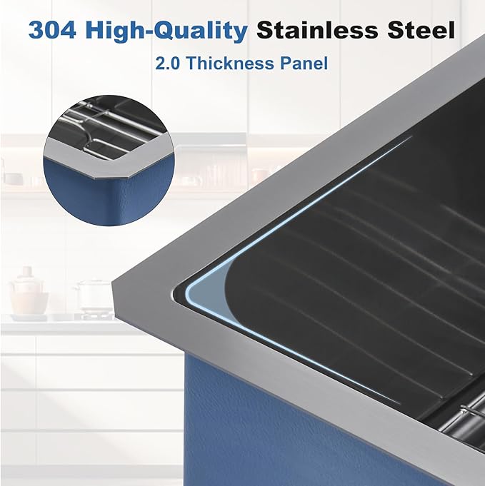 33 Inch Black Undermount Kitchen Sink Single Bowl Kitchen Stainless Steel Sink with Cutting Board,(Undermount Single Bowl, 33Inch Black)