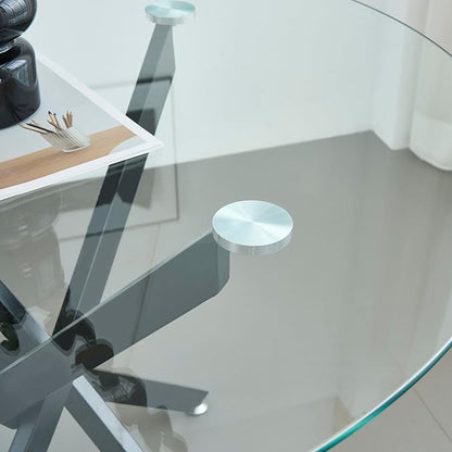 Round Glass Dining Table,Glass Dining Room Table with Metal Legs, Modern Glass Kitchen Table for Home, Kitchen, Dining Room