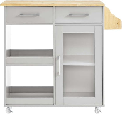Modway Culinary Rolling Kitchen Cart with Storage in Light Gray Natural - 3 Tiers Kitchen Island on Wheels with Spice Rack, Functional as a Coffee Station, Bar Cabinet or Butcher Block Island