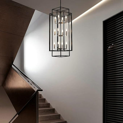 12 Lights Pendant Light, Metal Lantern Island Light, Vintage Black Ceiling Light, Industrial Tiered Hanging Light Fixture, Farmhouse Chandeliers for Dining Room, Living Room, Kitchen