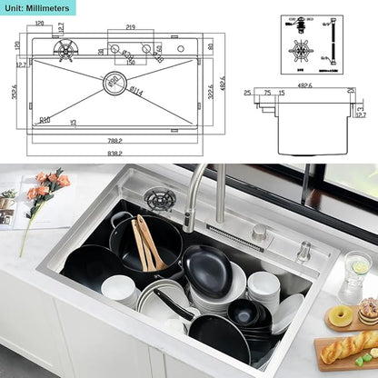 33 Inch Waterfall Kitchen Sink Drop In-iAnomla 33x19 Stainless Steel Drop In Kitchen Sink Workstation Modern Sinks 16 Gauge Single Bowl Deep Smart Sinks with Faucet and Cup Washer Combo