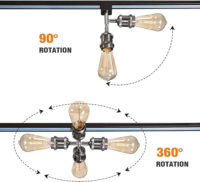 E26 Track Light Heads H Type Track Lighting Heads Direction Adjustable LED Track Lights Fixture Dimmable for Kitchen, Retro Vintage Style, Bulbs Not Included - Pack of 4(Pear Black)