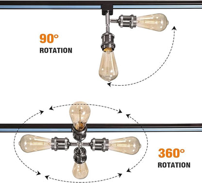 E26 Track Light Heads H Type Track Lighting Heads Direction Adjustable LED Track Lights Fixture Dimmable for Kitchen, Retro Vintage Style, Bulbs Not Included - Pack of 4(Pear Black)