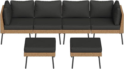 Aoxun 6 Piece Patio Furniture Set, 6 Seats Outdoor Sectional Sofas with Thick Cushion, Wicker Outdoor Patio Furniture Set with Ottomans for Party, Garden, Backyard, Black