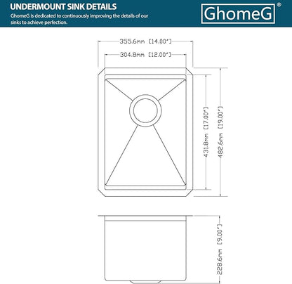 Undermount Bar Sink 14x19 Inch Kitchen Sink Single Bowl Workstation 16 Gauge Stainless Steel Small Bar Sinks with Practical Accessories