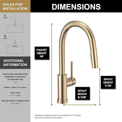 Lava Odoro Champagne Gold Kitchen Faucet with Pull Down Sprayer, Modern Kitchen Sink Faucet Single Hole Gold Faucet for Kitchen Sink with 2-Function Spray Head, Deck Plate Included, KF1120-CB
