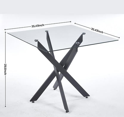 35.43'' Square Glass Dining Table,Modern Kitchen Table for 2-4 People,Dining Room Table with Tempered Glass Top and Metal Legs for Kitchen Apartment