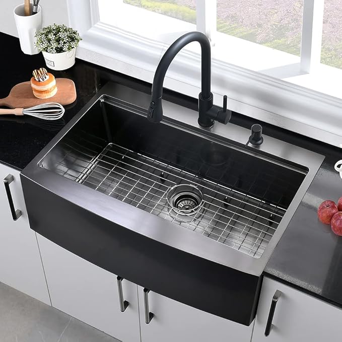 33 Inch Black Farmhouse Sink Drop In-Hovheri 33x22 Black Stainless Steel Kitchen Sink Drop In Farmhouse Kitchen Sinks Workstation 16 Gauge Deep Single Bowl Apron Front Farm Sinks with Cutting Board
