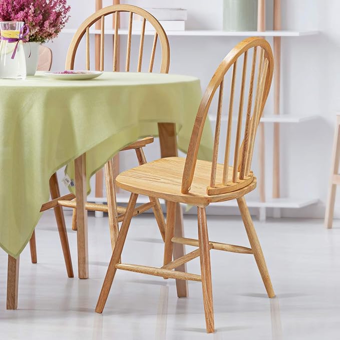 HOMGX Wooden Set, 100% Rubber Timber, Solid Structure Retro Side, Dining, Living Room, etc. Round Legs Vintage Kitchen Chairs (Set of 2), Wood Color