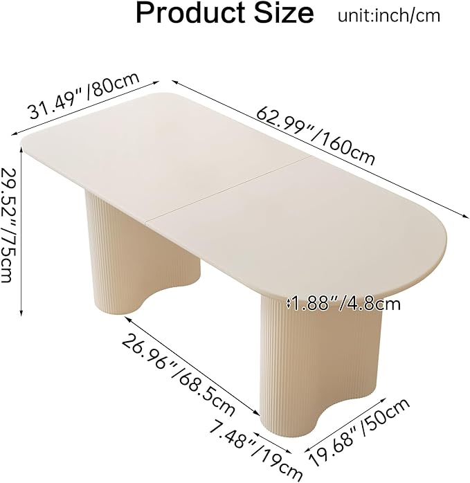 Guyii 62.99" Dining Table, Modern Kitchen Table for 6 People, Indoor Dining Table for Kitchen, Bar, Living Room, Small Space, Cream White, Table Only (62.99 Inch)