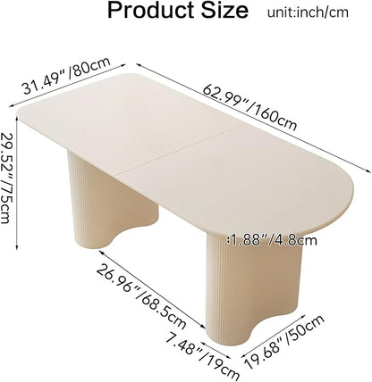 Guyii 62.99" Dining Table, Modern Kitchen Table for 6 People, Indoor Dining Table for Kitchen, Bar, Living Room, Small Space, Cream White, Table Only (62.99 Inch)