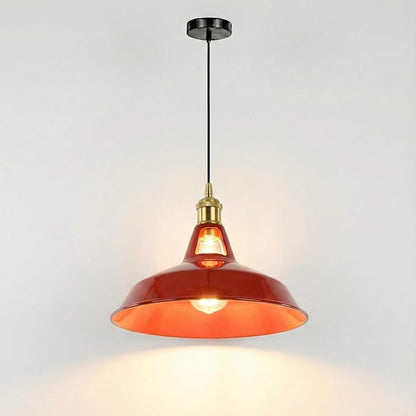 Red Industrial Farmhouse Pendant Light 1m Adjustable Cord, Vintage Barn Metal Hanging Lamp Fixture, Rustic Retro Ceiling Lighting for Kitchen Island Dining Bedroom Living Room (Red)