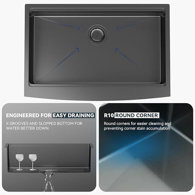 36 Black Farmhouse Sink - Lordear 36 Inch Kitchen Sink Ledge Workstation Gunmetal Black 16 Gauge Single Bowl Apron Front Farm Sinks Basin, 9" Apron Height