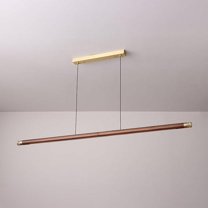 47" Wood Linear Pendant Light, Modern Wabi-Sabi Chandelier with Handcrafted Walnut & Brass, 3 Color Temperatures (3000K-6000K), Hanging Light Fixture for Dining Room, Kitchen, Bedroom