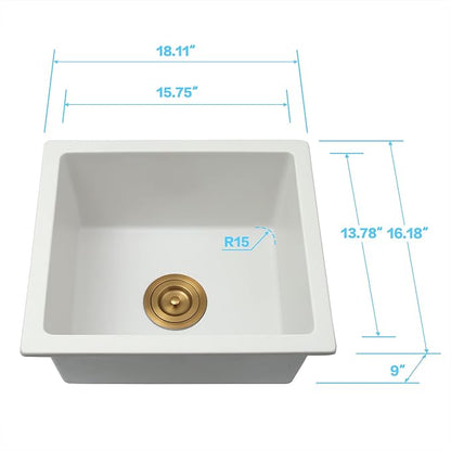 White Bar Sink Undermount,16 X 18 inch Small Composite Bar Sink,Granite Kitchen & Bar Sinks (White, 16" X 18")