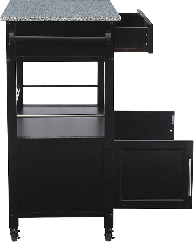 Linon Cameron Granite Top Kitchen Cart, 36.02" x 24.02" x 17.99", Black