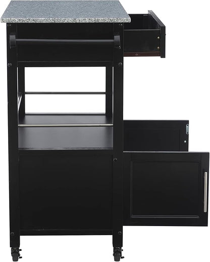 Linon Cameron Granite Top Kitchen Cart, 36.02" x 24.02" x 17.99", Black