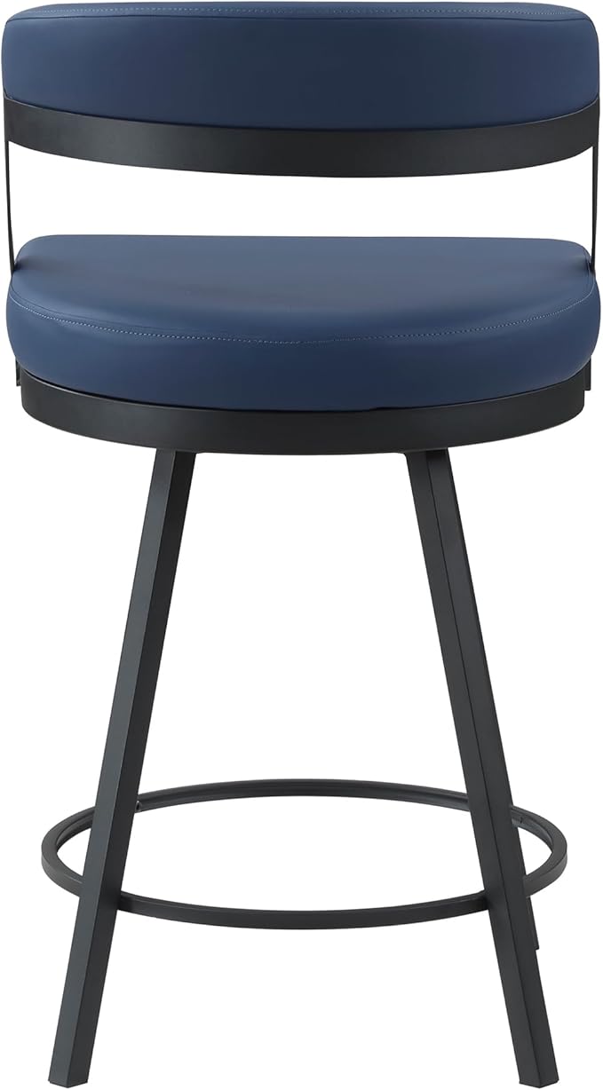 Lexicon Swivel Counter Height Stools Set of 2 - Counter Height Stools for Kitchen Island, Padded Seat, Open Back, Sturdy Black Metal Frame Finish and Blue Faux Leather Cushion Seat, Blue