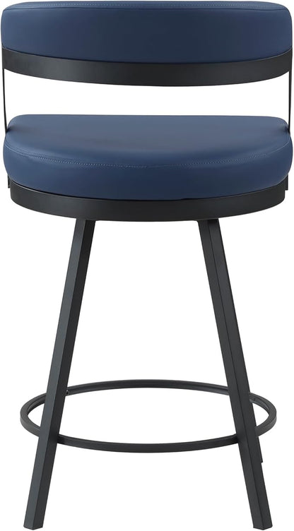 Lexicon Swivel Counter Height Stools Set of 2 - Counter Height Stools for Kitchen Island, Padded Seat, Open Back, Sturdy Black Metal Frame Finish and Blue Faux Leather Cushion Seat, Blue