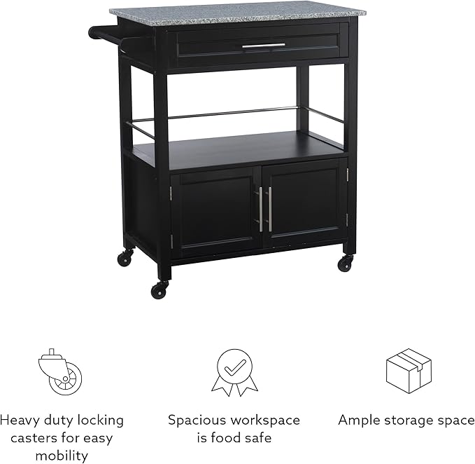 Linon Cameron Granite Top Kitchen Cart, 36.02" x 24.02" x 17.99", Black