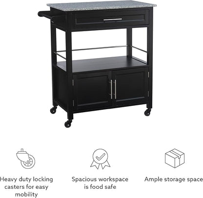 Linon Cameron Granite Top Kitchen Cart, 36.02" x 24.02" x 17.99", Black