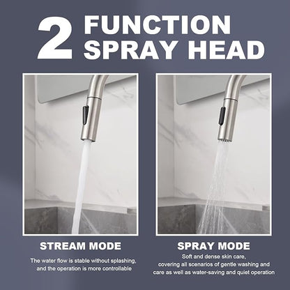 Bathroom Faucet with Pull Down Sprayer, Sink faucets Pull Out Faucet with Pop-Up Drain, 1 or 3 Hole Laundry Bar Basin Faucet with Deck Plate,Brushed Nickel