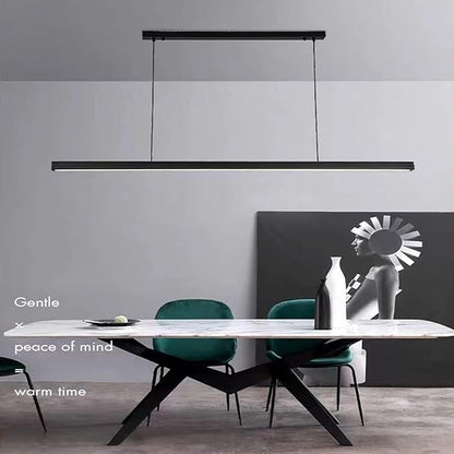 Minimalist Dimmable LED Chandelier for Dining Room, 3000k-6000k-One line Chandelier，Adjustable Height Nordic Linear Hanging Lamp for Kitchen and Cafe(Dimming,47 inches