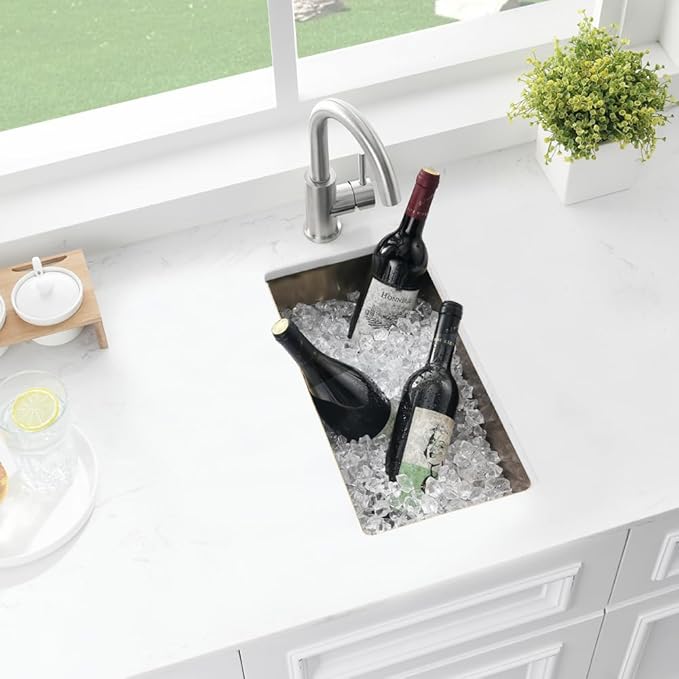 Gold Wet Bar Sink, 10 x 18 Inch Stainless Steel Small Undermount Kitchen Bar Sink 16 Gauge Single Bowl with Grid and Drain Strainer
