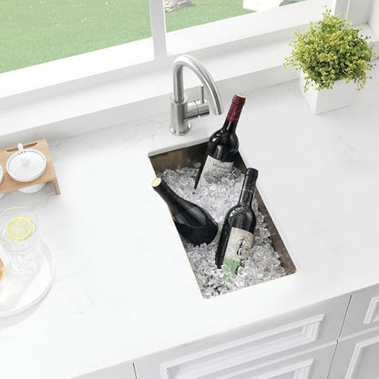 Gold Wet Bar Sink, 10 x 18 Inch Stainless Steel Small Undermount Kitchen Bar Sink 16 Gauge Single Bowl with Grid and Drain Strainer