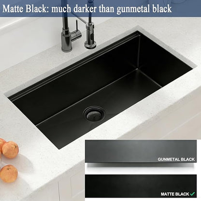 Lordear Matte Black 30 Undermount Kitchen Sink Ledge Workstation T304 16 Gauge Stainless Steel Single Bowl Under Counter Kitchen Sink Basin with Built-in Accessories 30x19x10 Inch