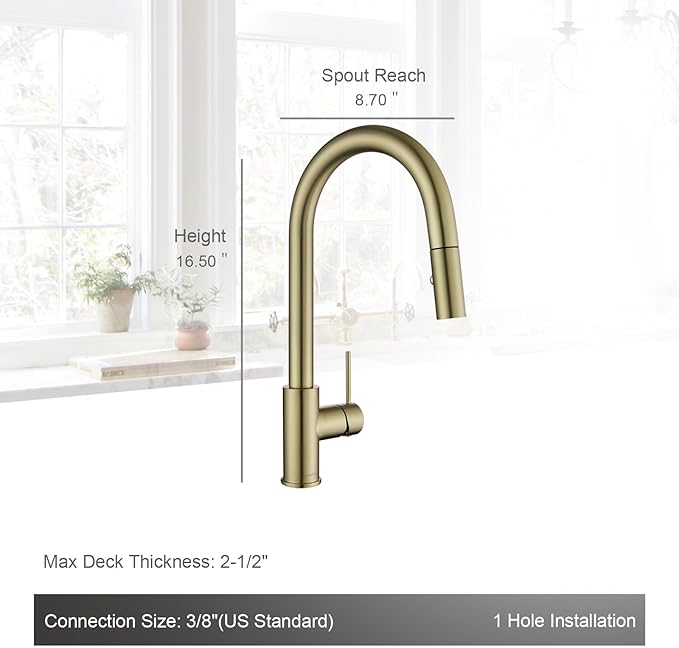 AguaStella AS60CB Brushed Gold Softly Kitchen Sink Faucet with Pull Down Sprayer Single Handle