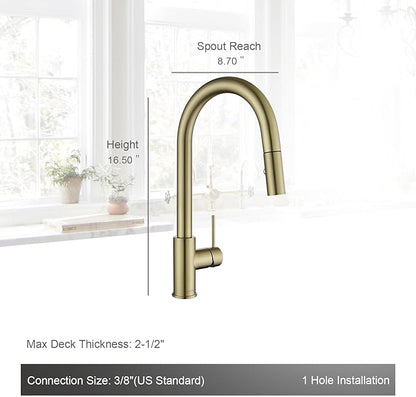 AguaStella AS60CB Brushed Gold Softly Kitchen Sink Faucet with Pull Down Sprayer Single Handle