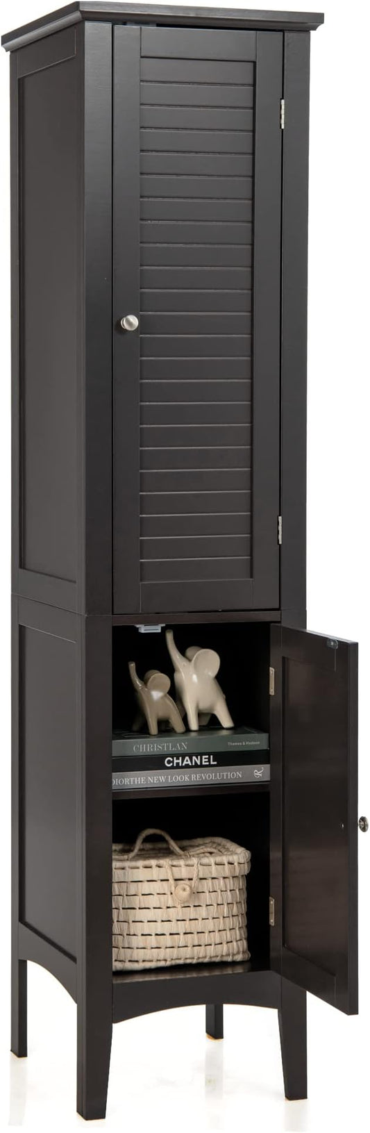 LOKO Tall Bathroom Floor Cabinet, Multifunctional Storage Cabinet with Doors, Narrow Slim Linen Tower for Bathroom, Living Room or Kitchen, 14.5 x 14.5 x 63 inches (Espresso)