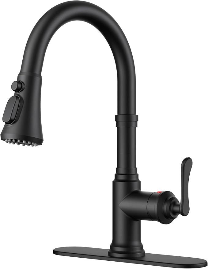 FORIOUS Antique Black Kitchen Faucets with Pull Down Sprayer, 3 in 1 Stainless Steel High Arc Single Handle Sink Faucet for Farmhouse Camper Rv Bar, Fit for 1 or 3 Hole