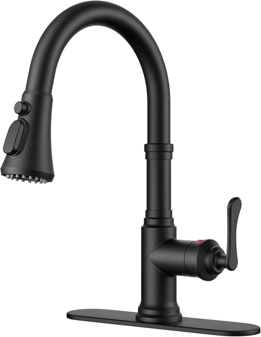 FORIOUS Antique Black Kitchen Faucets with Pull Down Sprayer, 3 in 1 Stainless Steel High Arc Single Handle Sink Faucet for Farmhouse Camper Rv Bar, Fit for 1 or 3 Hole
