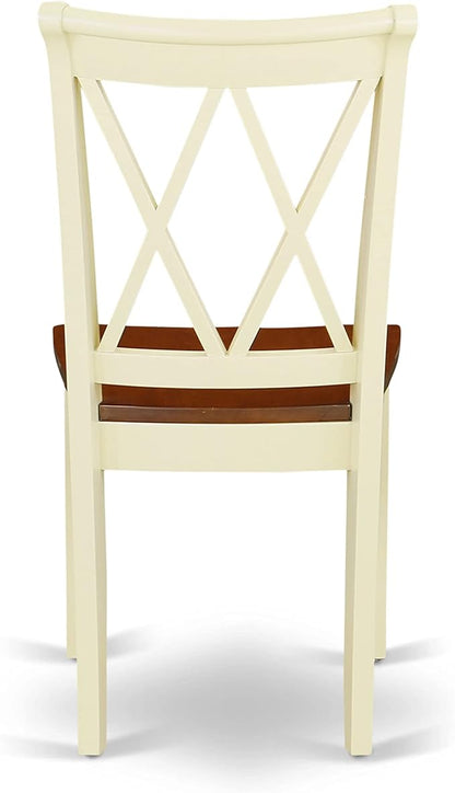 East West Furniture CLC-BMK-W Clarksville Dining Room Chairs - Double Cross Back Wood Seat Chairs, Set of 2, Buttermilk & Cherry