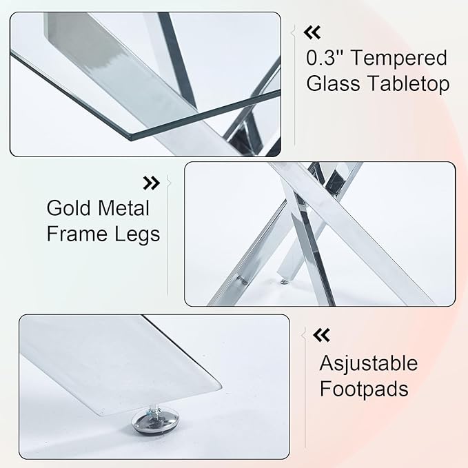35.43'' Square Glass Dining Table,Modern Kitchen Table for 2-4 People,Dining Room Table with Tempered Glass Top and Metal Legs for Kitchen Apartment