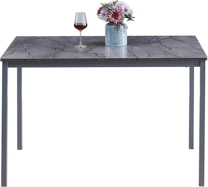 Faux Marble Dining Table for 4, Modern Kitchen & Dining Room Table for 4, Rectangular Dinner Table for Small Space, Grey