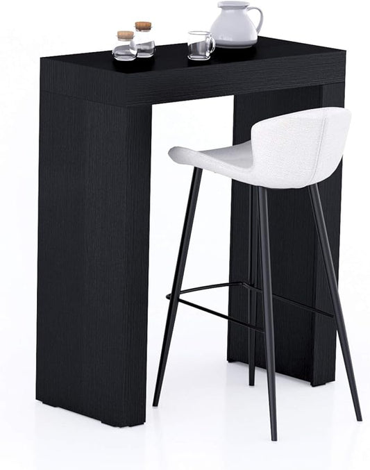 Mobili Fiver Evolution Tall Kitchen Bar Table Made in Italy | Space Saving, Counter Height Table for 1 | Modern Breakfast Bar Counter Top w/Cable Holder | Ashwood Black | 35,4" x 15,7" in