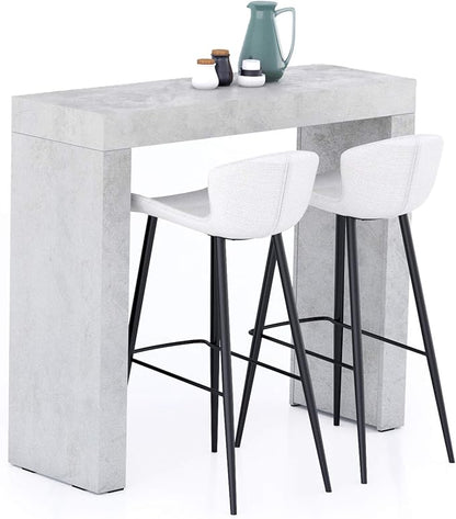 Mobili Fiver Evolution Tall Kitchen Bar Table Made in Italy | Space Saving, Counter Height Table for 2 | Modern Breakfast Bar Counter Top w/Cable Holder | Concrete Grey Effect | 47,2 in x 15,7" in